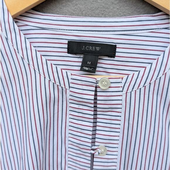 J. Crew Red/Blue Striped Embroidered Sleeves Tie Front/Back Tunic Blouse, size M - Picture 3 of 9